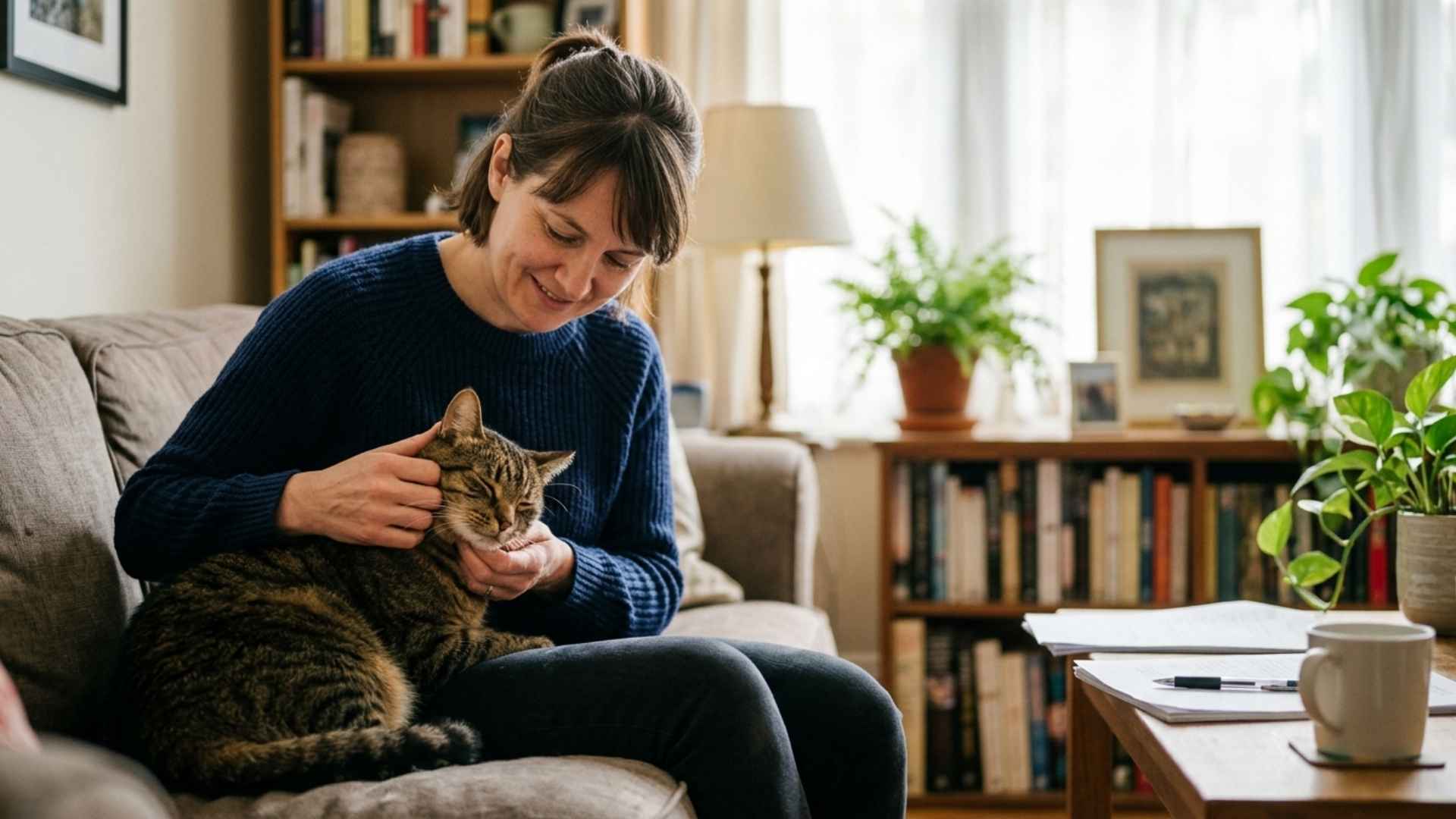 caricias a un gato en el menton